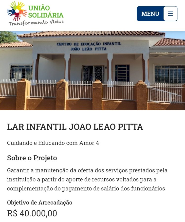 CAMPANHA UNIÃO SOLIDÁRIA - Apoie LAR INFANTIL JOAO LEAO PITTA